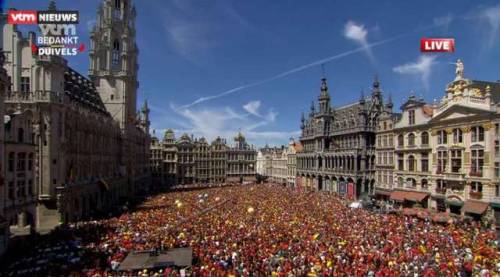 thousands of fans gatherer in brussels grand place to greet and honor the national football team