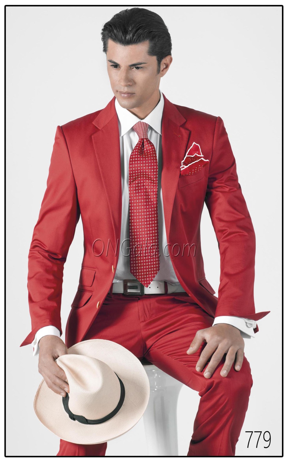 Pure cotton red fashion slim fit wedding suit for groom - Ottavio Nuccio  Gala