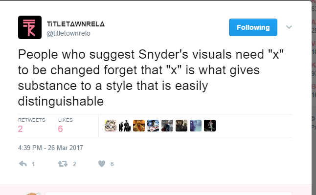 sunnysundown:i dont think snyders visuals should change and  i think it fits the
