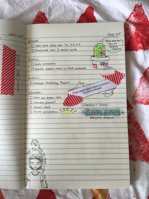 doitforthegrades:  [ 8.31.15 ] another peek into todays journal spread. i have alot planned today. may my motivation cactus push me forward ! 