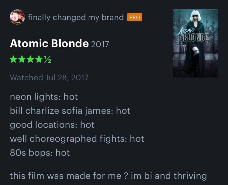 chrisandfem:some of my favorite reviews of Atomic Blonde (2017) part 2 (part 1)