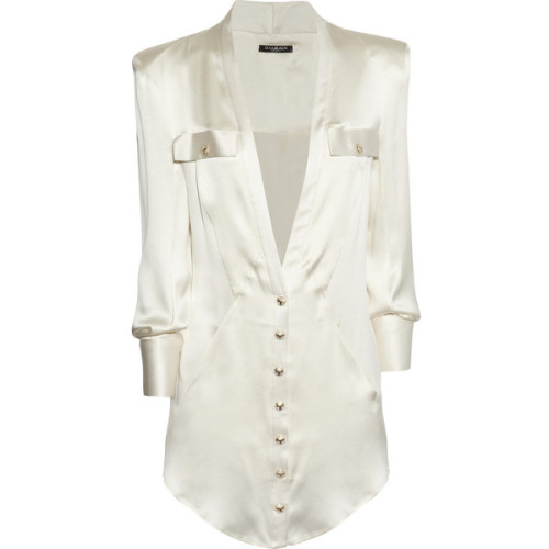 Balmain Silk-satin shirt ❤ liked on Polyvore (see more loose fitting tops)