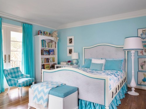 Black white and turquoise bedroom