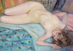huariqueje:  Reclining Nude with Red Hair  -  Henri Lebasque  c.1924 French 1865-1937 