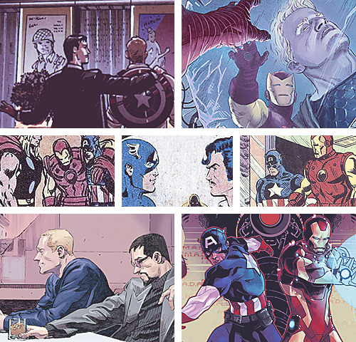 scarletwitchery:   marvel comics meme | seven relationships (7/7)↗     » steve rogers and tony stark“Your heart, your spirit. This is a legend you created, the kind that shines maybe once every hundred years. I am both grateful and jealous.  