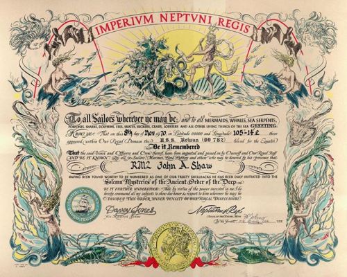 sailorgil: &ldquo; Crossing The Equator &rdquo;   …  Vintage Certificate fo