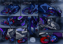 the-badass-kitty-bee:  A simple yet effective punishment methinks. Don’t move, don’t make a sound.Ya wake ol Megs up, things are gonna get ugly~Also, Soundwave ‘speaks’ telepathically here, not aloud. So many notes on the WIP.. wow. ._.