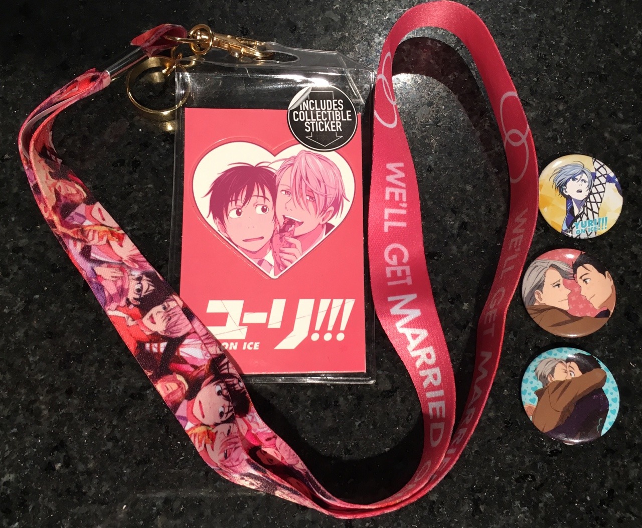 opallene:  Yuri!!! On Ice stuff from HotTopic.  They had tons of different pins,