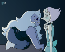 spinelstar:I wanted fun lighting, so they’re in the kitchen and Amethyst left the refrigerator open. Pearl’s not sure because Steven’s asleep.