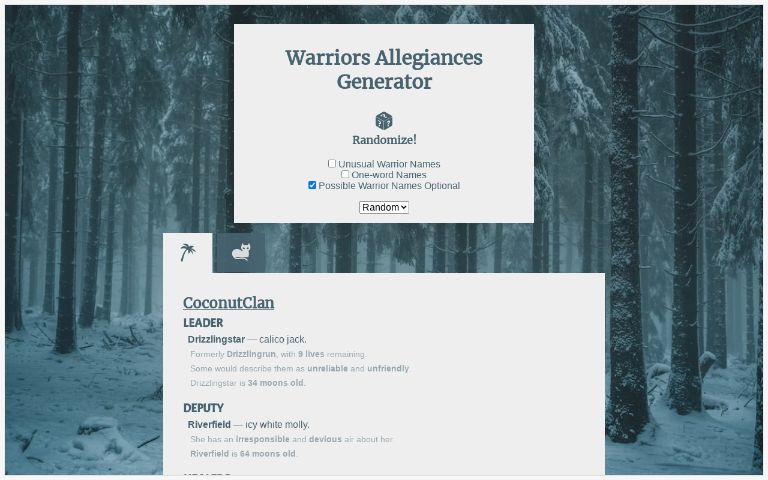 Warriors Allegiances Generator