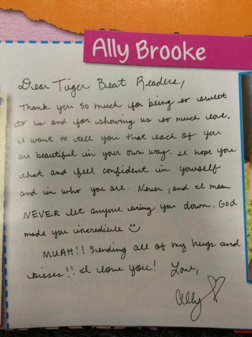 Ally&rsquo;s message in Tiger Beat magazine