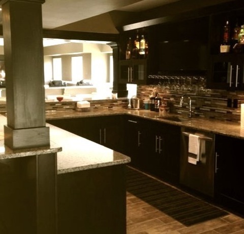 Home Bar Seated Bar Detroit Example Of A Large Arts And Crafts U-shaped Porcelain Tile Seated Home Bar