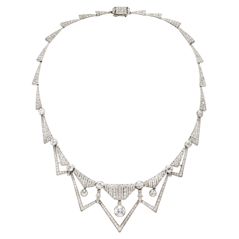 lovejewelry:  Platinum &amp; Diamond Art Deco Necklace via Simon Teakle 