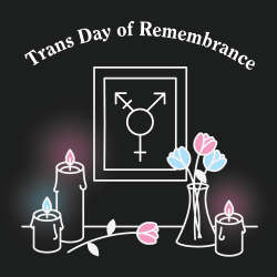 staff:  Today we remember those we’ve lost to anti-transgender violence.If you don’t want to be alone today, there are a list of observances and vigils here.If you want to be alone, but still need someone to talk to, Trans Lifeline is a non-profit