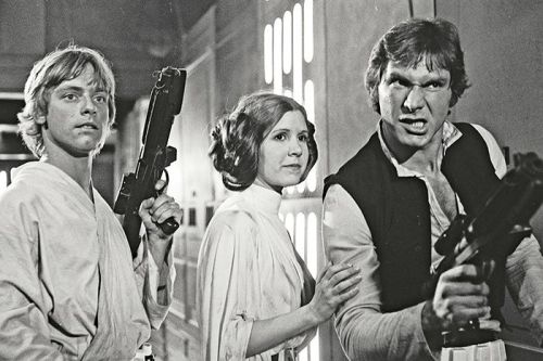 admiralplaceholder: Mark Hamill, Carrie Fisher, Peter Mayhew and Harrison Ford behind the scenes of 