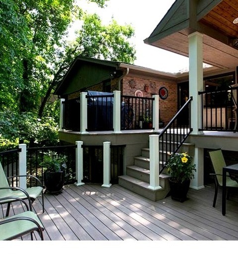 Transitional Deck In CincinnatiExample Of A Sizable, Transitional Backyard Deck With An Addition To The