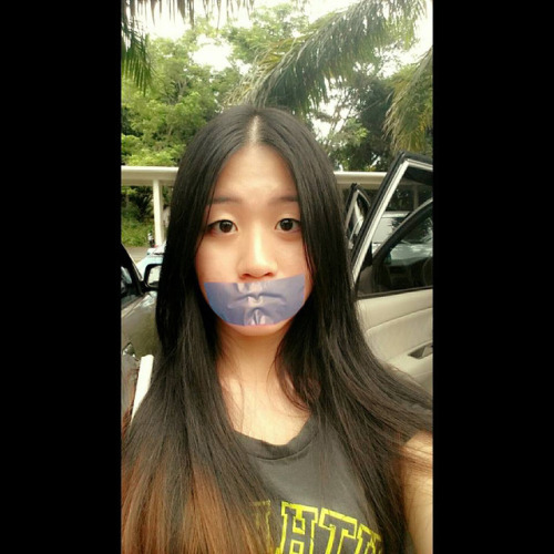  Asian Girl Fake tape gagged 