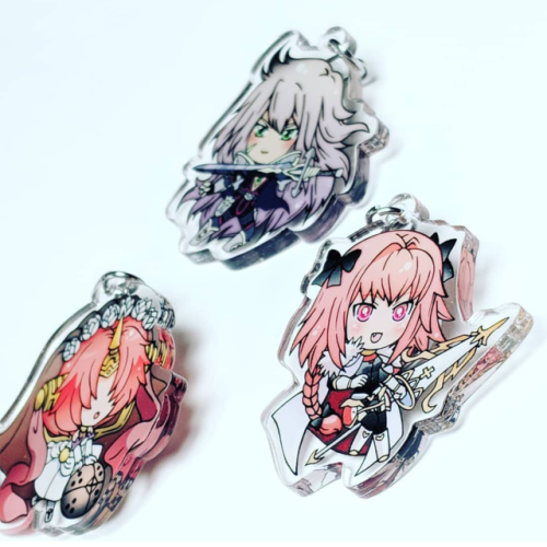 Fate/Apocrypha acrylic charms! Some of my favorites from the Black faction, featuring Astolfo, Siegf