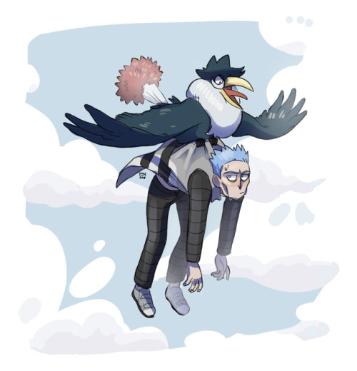Colored sketch commission for @witchymuses!! Cyrus being carried home by momma bird. 