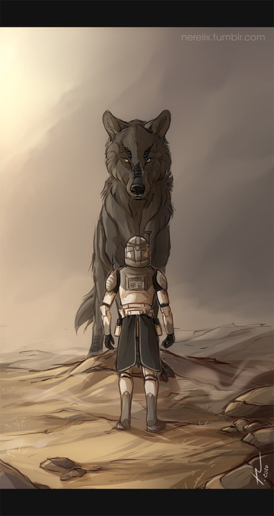 A young Wolffe meeting a loth-wolf…Experimenting with colored sketches. :) The ambient colors