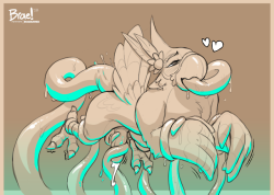 braeburned:    Sketch Request of Kass gettin’ all wrapped up in some extremely friendly tentacles. I like the idea that, like a snake charmer, Kass came across a swamp with some slimy friends who were absolutely in love with his accordion melodies,