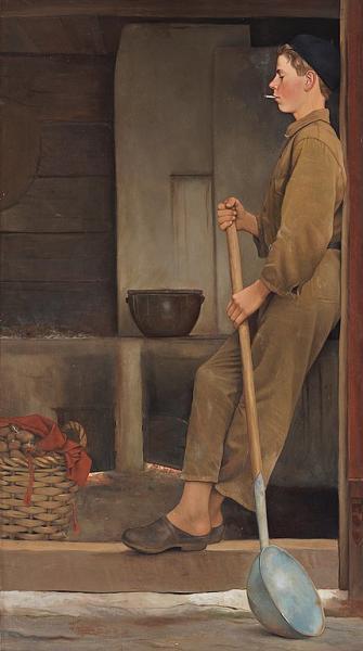 ex-frat-man:    Artist: Owe Zerge (Swedish, 1894–1983)Title: Cigarette breakMedium: oil on canvasSize:132.5 x 75 cm. (52.2 x 29.5 in.)  