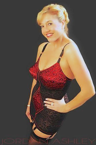 Stunning black and red Rago corselette.