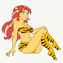 zapotecdarkstar: liquid-plasma:  Yet another colorization of a sketch my friend @zapotecdarkstar made, who has been neglecting his waifu lately. Sunset Shimmer cosplaying as Lum Invader from Urusei Yatsura. Big Kudos to Nayaa for this sketch.  Thanks