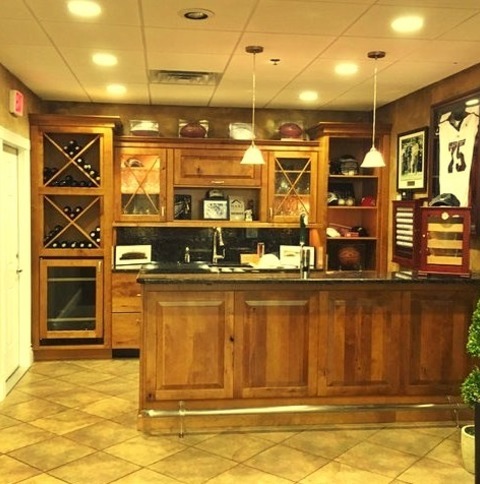 Seated Bar - Traditional Home BarAn Illustration Of A Medium-sized Traditional Galley With Beige Flooring,