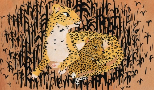 A jaguar and her cub :-) collage with acrylic, gouache and ink