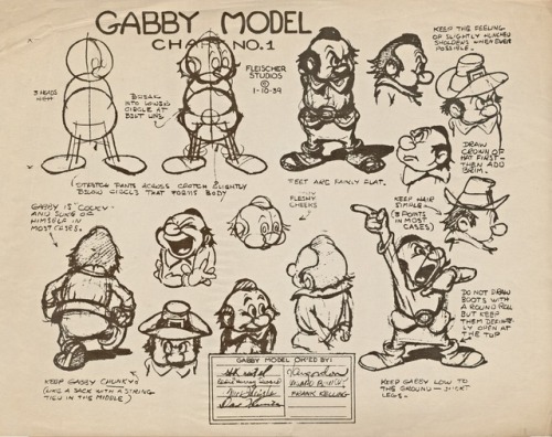 Model sheets from the 1939 Fleischer animated feature, Gulliver’s Travels.