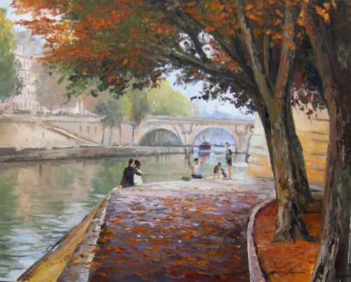 Quai de Seine   - Henry MarcaillouFrench,b.1954-Oil on canvas, 92 x 73 cm.