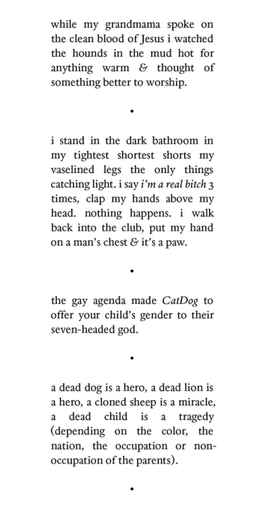 Excerpts from “dogs!” by Danez Smith in the March 2018 issue of Poetry magazine.[im