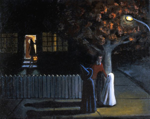 sherylhumphrey:Trick or Treat. Oil on canvas, 16 x 20 in. © 1985 by Sheryl Humphrey. From the N
