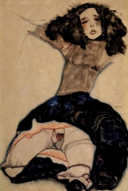 xskylong:  Black-Haired Girl with High Skirt - Egon Schiele (1911) 