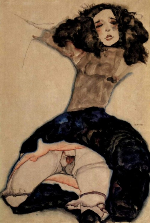 Black-Haired Girl with High Skirt by Egon Schiele, 1911