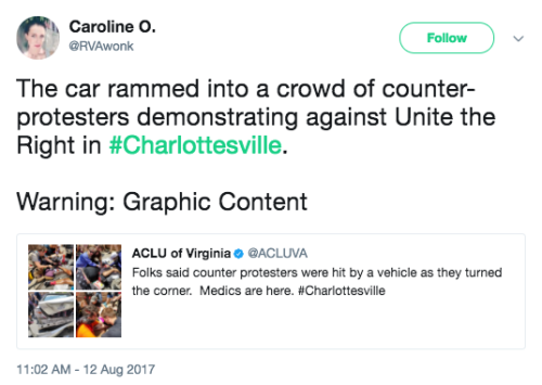 revolutionarykoolaid:  revolutionarykoolaid: revolutionarykoolaid:  revolutionarykoolaid: BREAKING NOW (8/12/17): Neo-nazis are now using vehicles to attack anti-fascist protesters in Charlottesville. Unclear how many were injured, but it appears very
