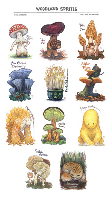 inklingart:“Woodland Sprites” by Emma Lazauski on INPRNTI decided to assemble the sprites from last month as a collection! The print of course nixes the name/url line. Open the image in a new tab for best resolution! 