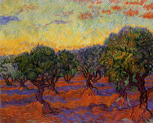 Olive trees with orange sky , Vincent van Gogh 1889Göteborgs Museum of Art, Gõteborg, Sweden Source: