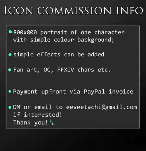  ICON COMMISSIONS OPENING NOW! Reblogs very appreciated <3For all info please see the images, the