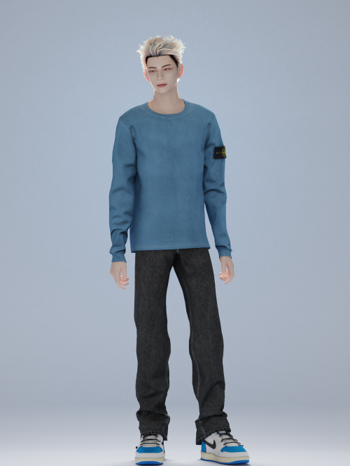 xionsims: XION OUTFIT SET 07-Stone island garment dyed LS tee-Straight black jeans I’m sorry I