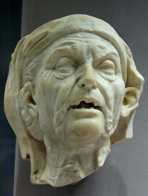 Marble head of an old woman, perhaps a nurse.  Roman copy after a Greek original of the Helleni