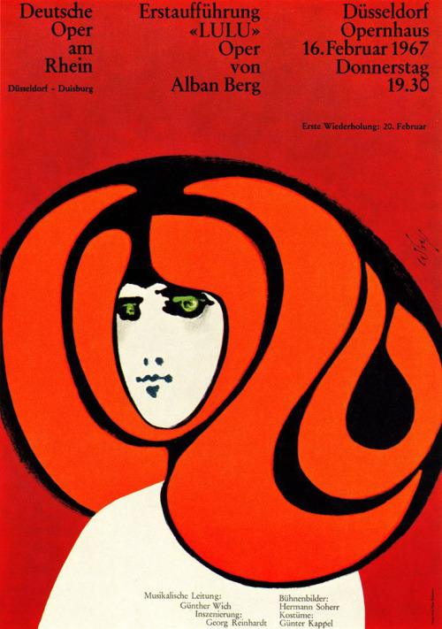 Walter Bergmann, poster artwork for Lulu by Alban Berg, 1966. Deutsche Oper am Rhein, Düsseldorf. Ge