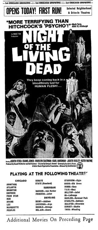 thefirstthinguc:  Opening day ad for George Romero’s NIGHT OF THE LIVING DEAD. “Chicago Tribune,” December 27, 1968.  GRINDHOUSE 