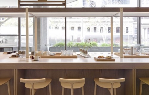 {Interesting - cute - colour story in this coffee shop. Rendered in simple modern forms.} Caffeine c