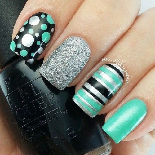 teal and Black Nails