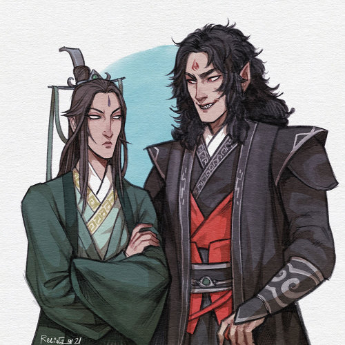  decided i should better draw them like this  I like Shen Jiu looking more sublime and bitchy and Bi