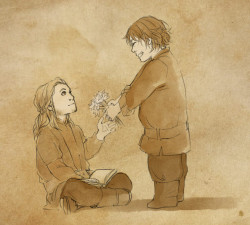 kaciart:   plaidandbowties answered: kili courting fili with a little tiny bouquet of flowers i just think that’d be so cute  “Are those for me?” “MHM!” 