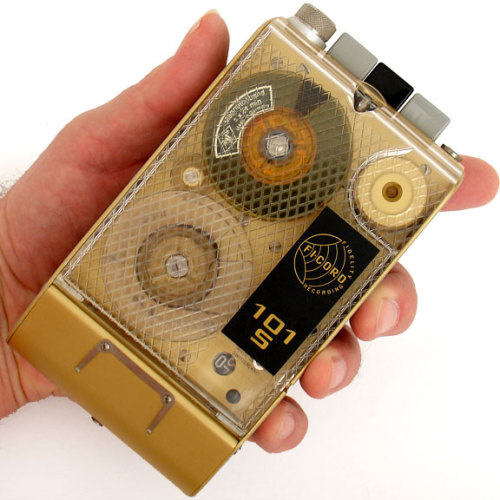 vintagecollectorguy: Cold war era spy tape recorder. Early 1960s Fi-Cord 101S. Made in Switzerland. More tiny tape recorders: here.