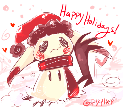 pypixy:!!!! I won’t be here tomorrow so here’s a quick holiday filled mimikyu to give yo